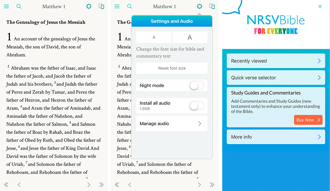 Three Screenshots of NRSV App