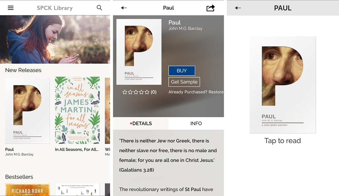 Three Screenshots of SPCK Library App